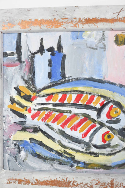 A wonderful Oil and acrylic on Board Framed Fish Painting. This painting is full of character and has a beautiful pastel colour palette.