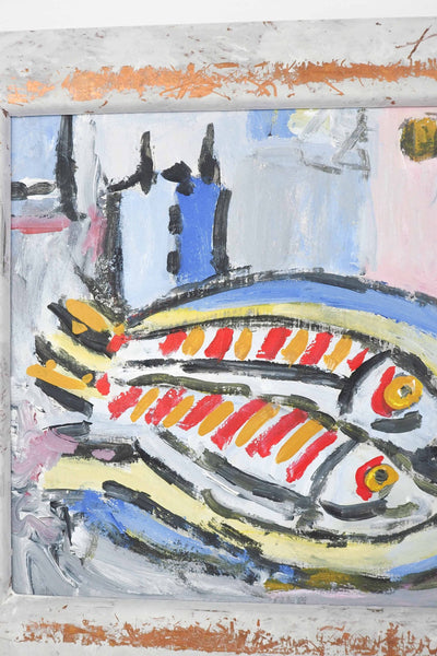 A wonderful Oil and acrylic on Board Framed Fish Painting. This painting is full of character and has a beautiful pastel colour palette.