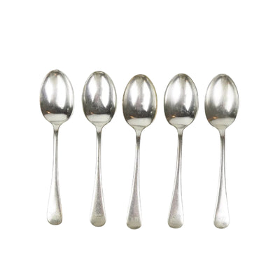 A set of 5 Antique Silver Plate Teaspoons are monogrammed HJP.