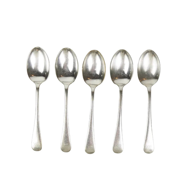A set of 5 Antique Silver Plate Teaspoons are monogrammed HJP.