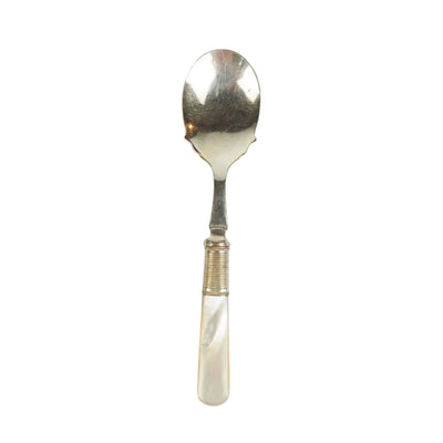 An Antique Jam Spoon With a Mother of Pearl handle and a Silver Plated neck and shallow bowl. An incredibly useful and beautiful piece of cutlery.