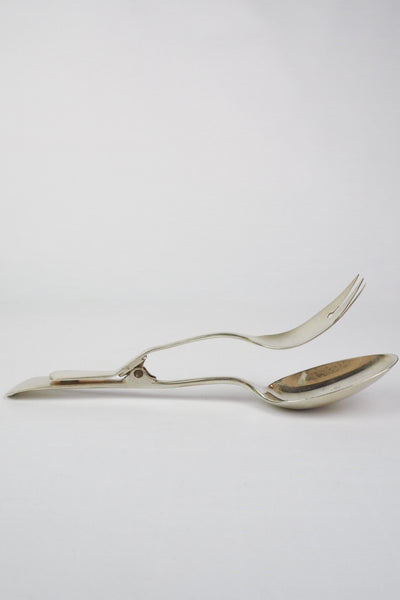 Silver Plate Hinged Salad Servers have a wonderful stone washed patina to the silver.