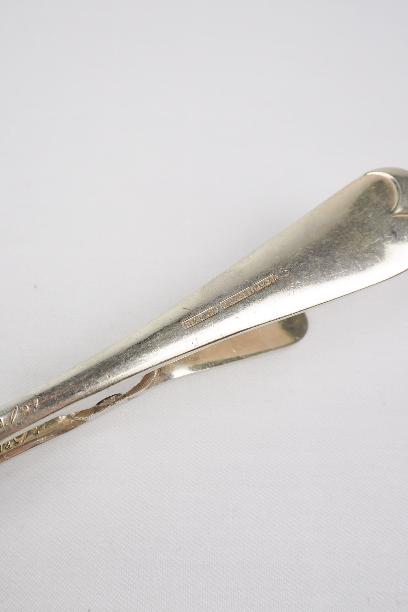 Silver Plate Hinged Salad Servers have a wonderful stone washed patina to the silver.