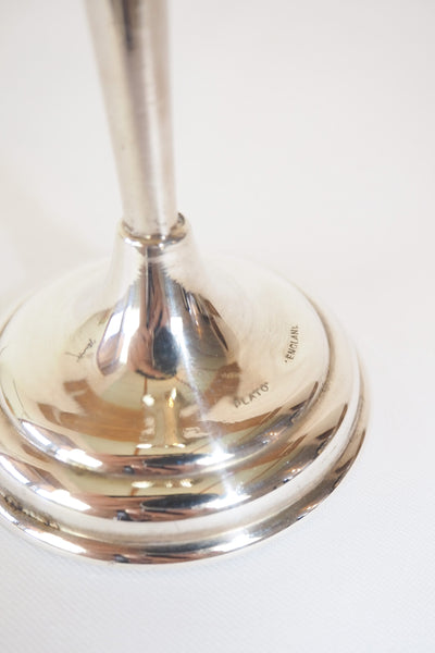 A stunning Vintage Silver Plate Flower Vase in the shape of a tulip. Tulip shaped bud vase sourced by Wildmore