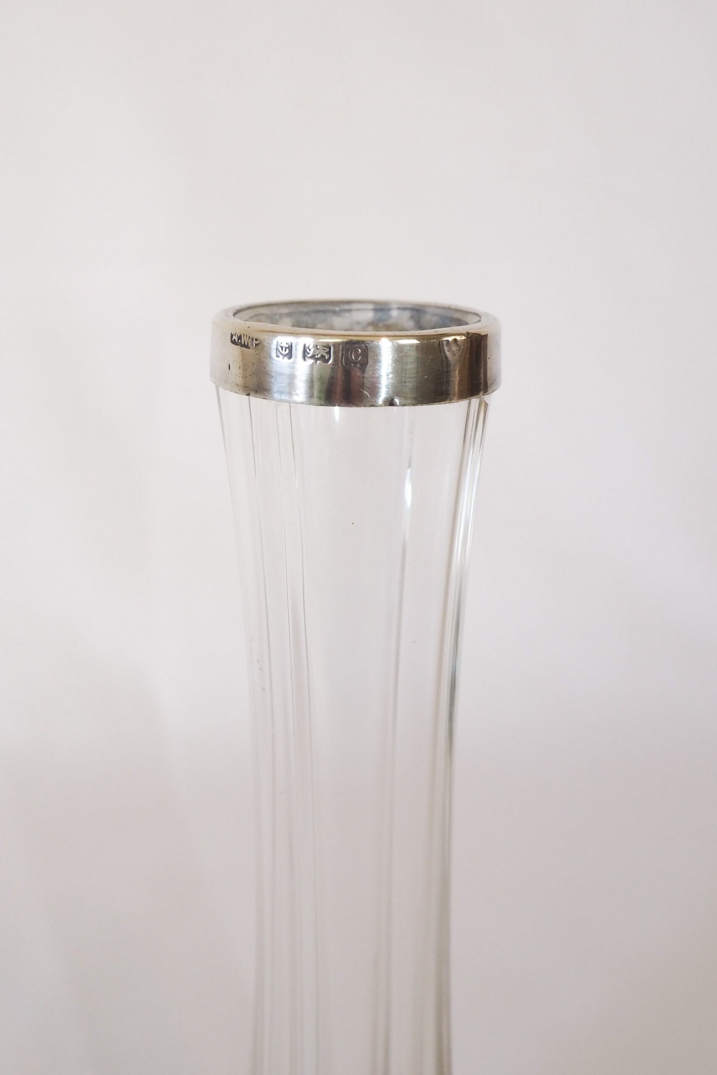 Stunning Glass and Silver Bud Vase by Arthur Willmore Pennington of Birmingham, Circa 1902. This stunning bud vase has a solid silver rim.