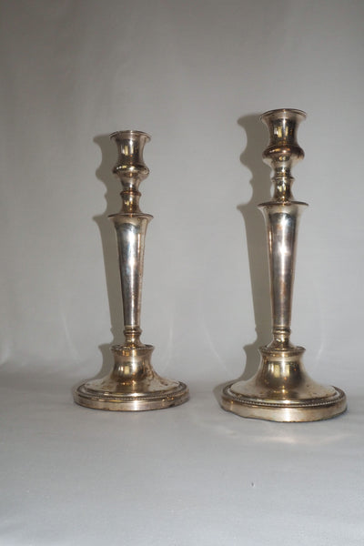 Stunning Pair of Georgian Silver Plate Candlesticks. This stunning pair of tall antique candle sticks are perfect for your coffee table or dinner party tablescape.