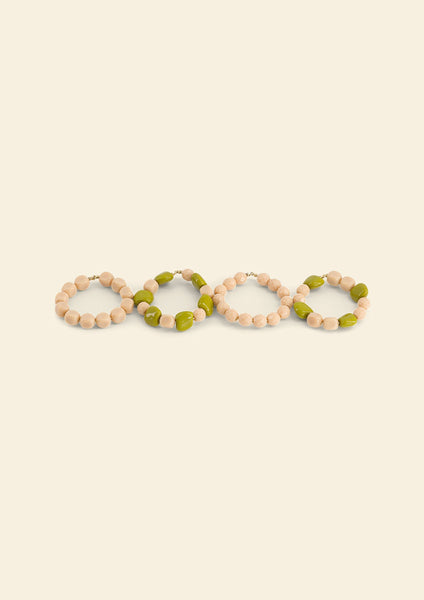 The Green Olive & Ivory Beaded Napkin Rings (set of 4)