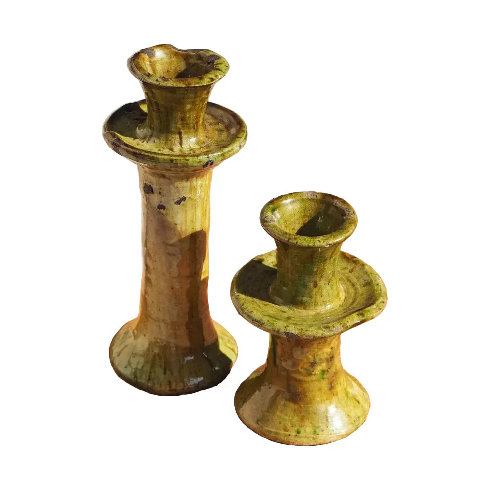 Vintage Tamegroute Candlestick Holder - Ochre