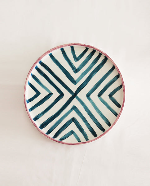 PETROL LINE HANDMADE CERAMIC DINNER PLATE GREECE