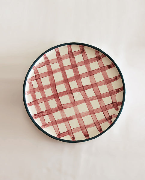 PURPLE PLAID HANDMADE CERAMIC DINNER PLADE FOR SALE