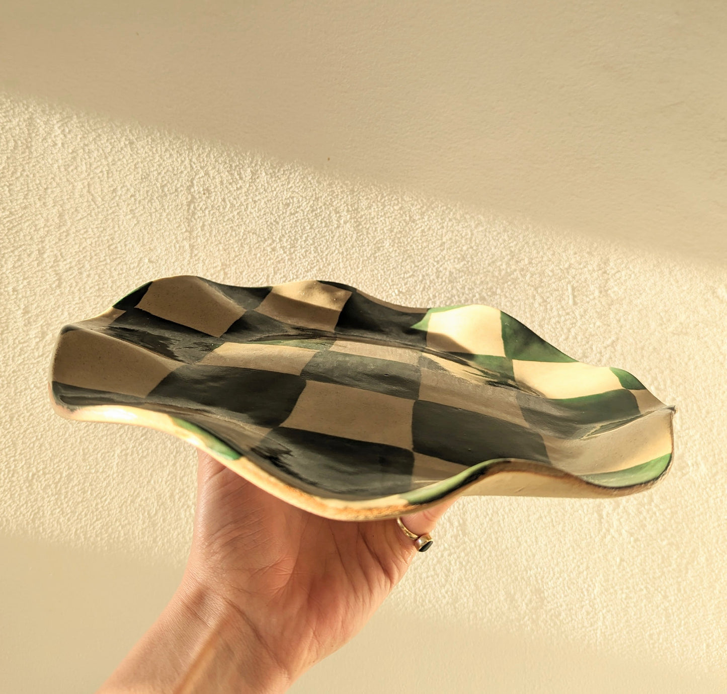 Green Check Wavy Serving Platter