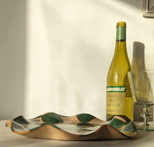 Green Check Wavy Serving Platter
