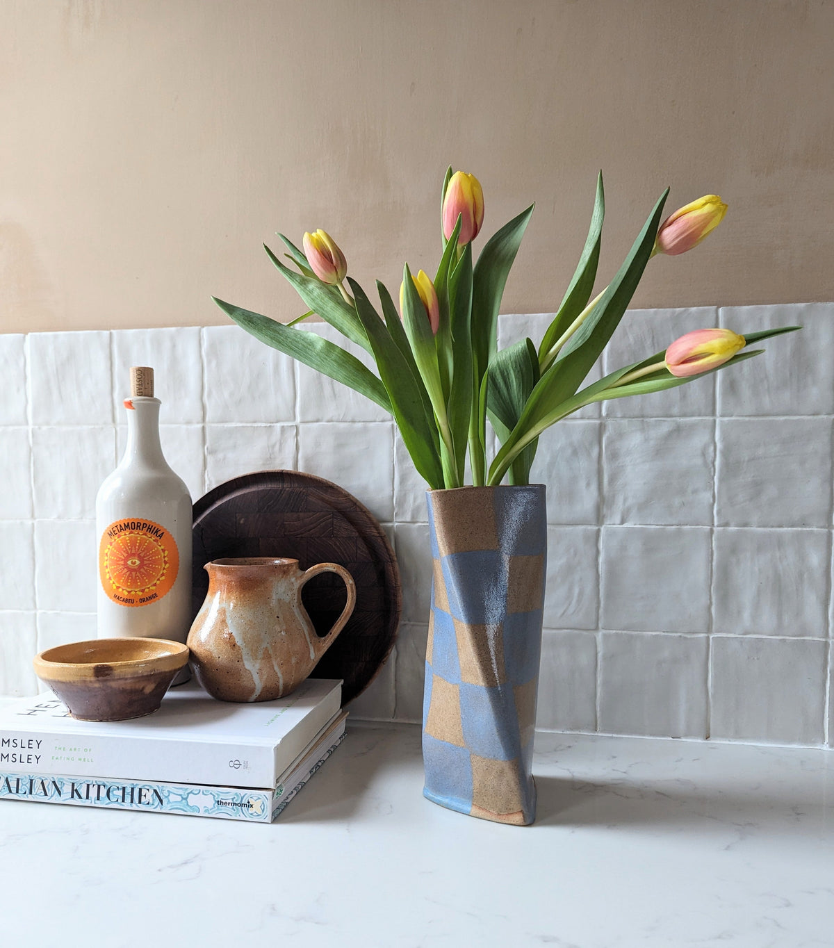Baby Blue Check Twist Vase