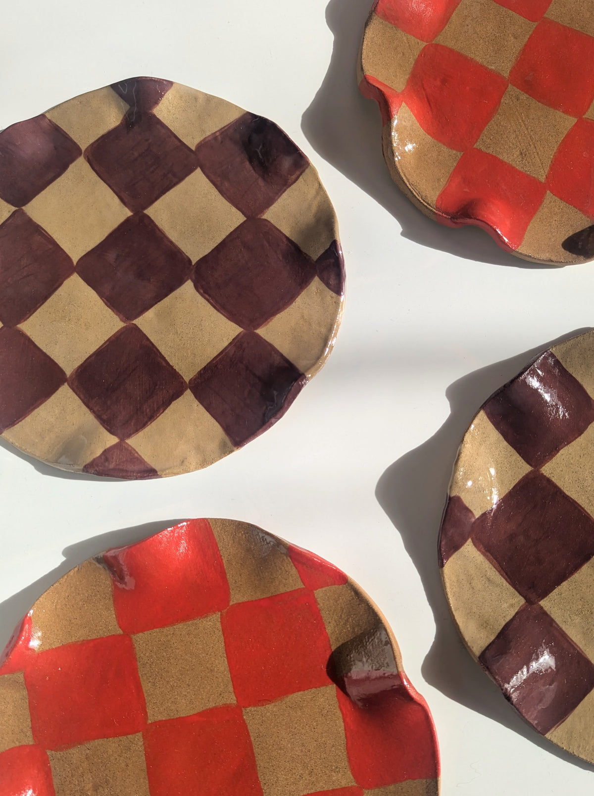 Set of 4 Red & Burgundy Wavy Check Side Plates