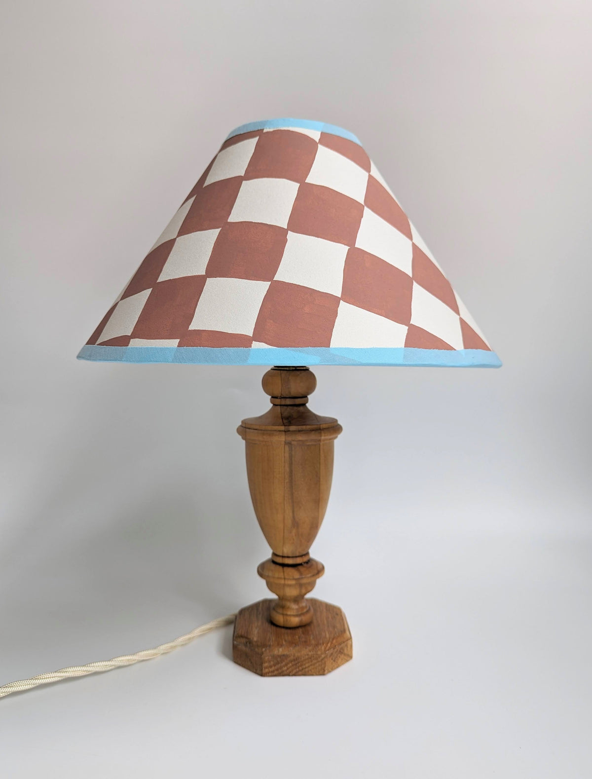 Rust & Blue Checkerboard Hand Painted Coolie Lampshade