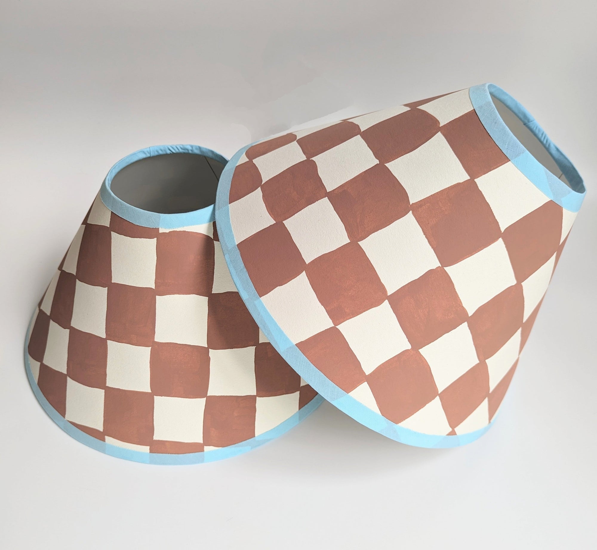 Rust & Blue Checkerboard Hand Painted Coolie Lampshade