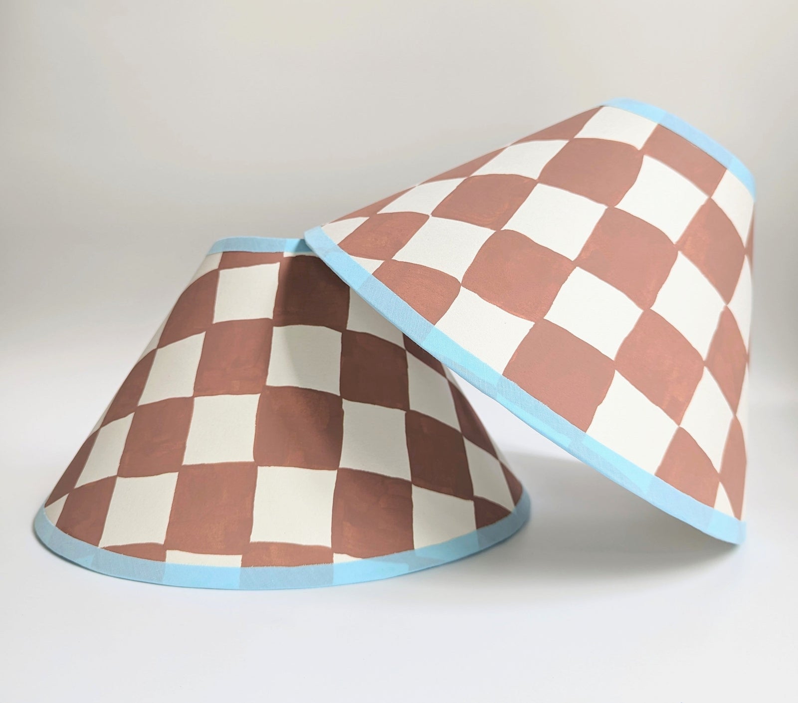 Rust & Blue Checkerboard Hand Painted Coolie Lampshade