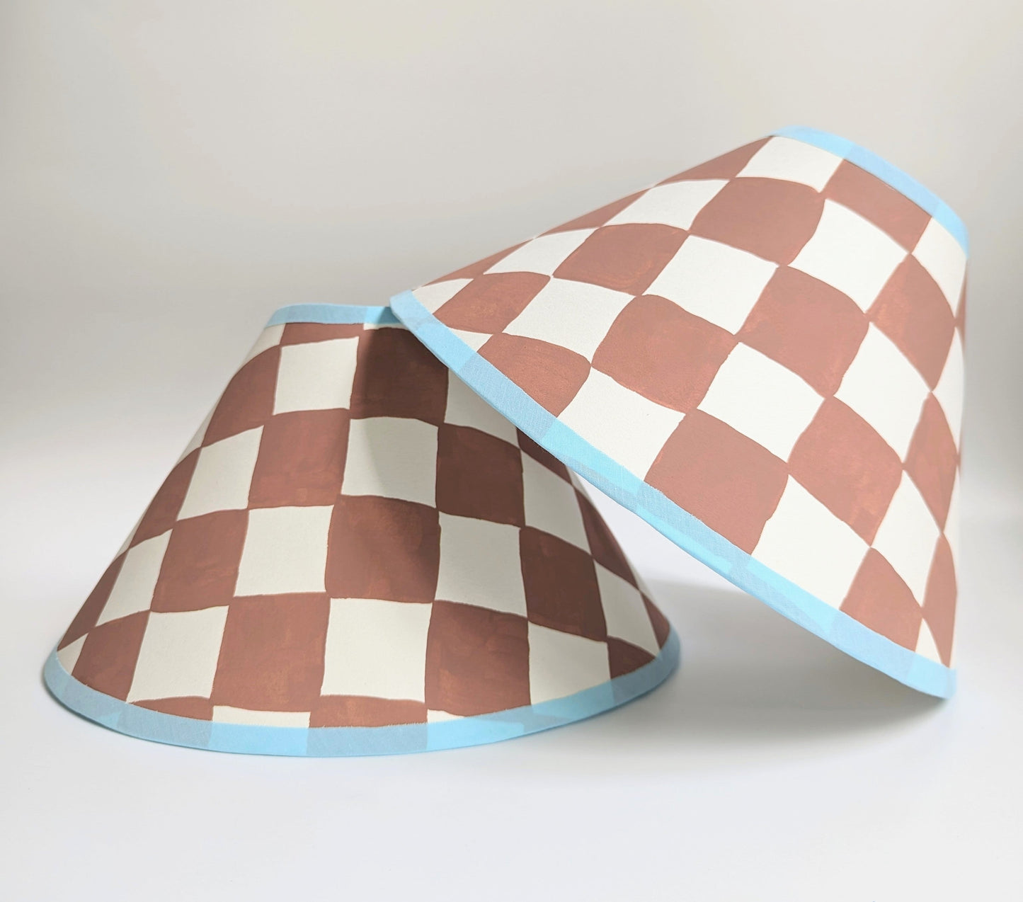 Rust & Blue Checkerboard Hand Painted Coolie Lampshade