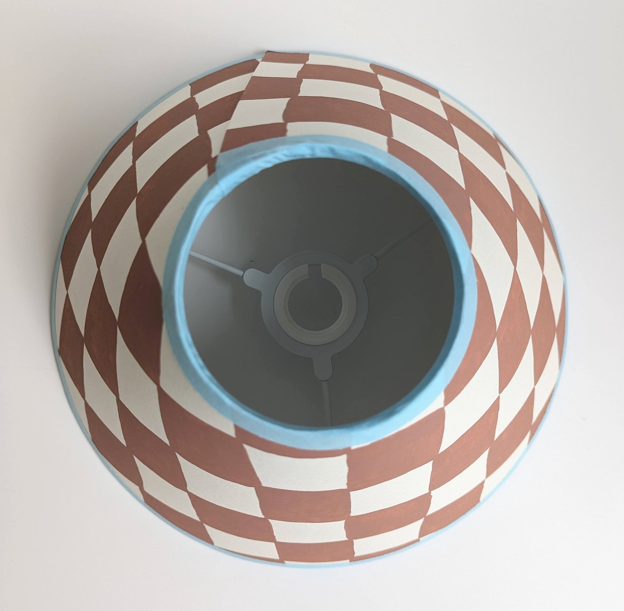 Rust & Blue Checkerboard Hand Painted Coolie Lampshade
