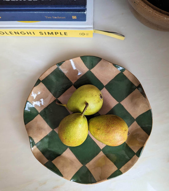 Green Round Check Serving Platter