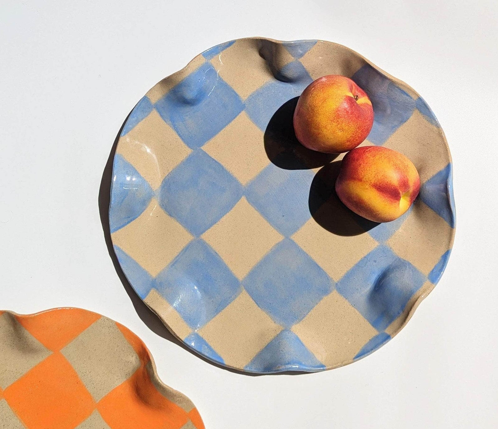 Baby Blue Check Wavy Serving Platter