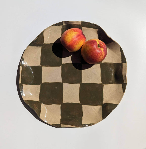 Green Check Wavy Serving Platter