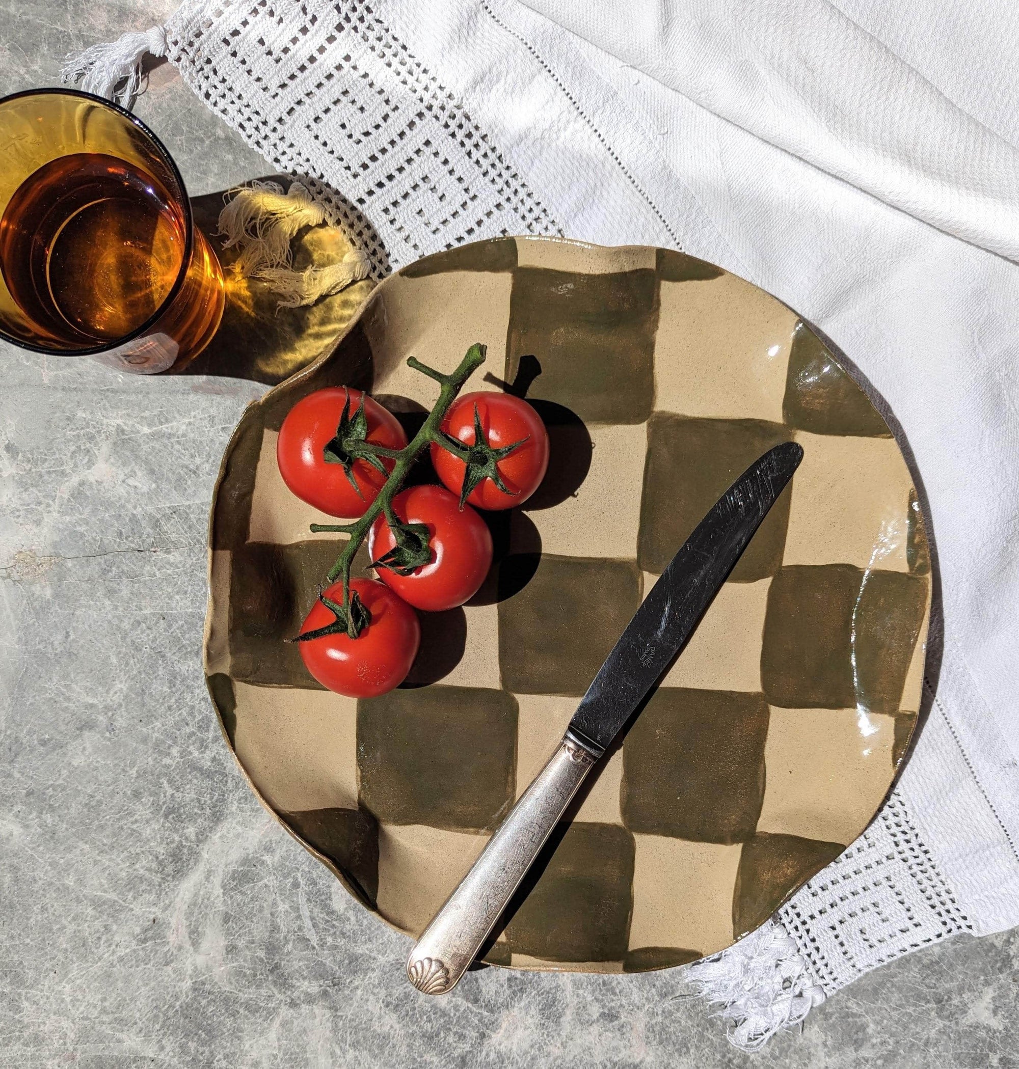 Green Check Wavy Serving Platter