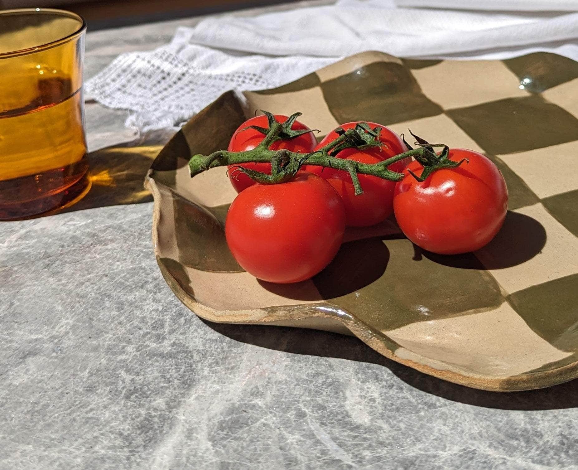 Green Check Wavy Serving Platter