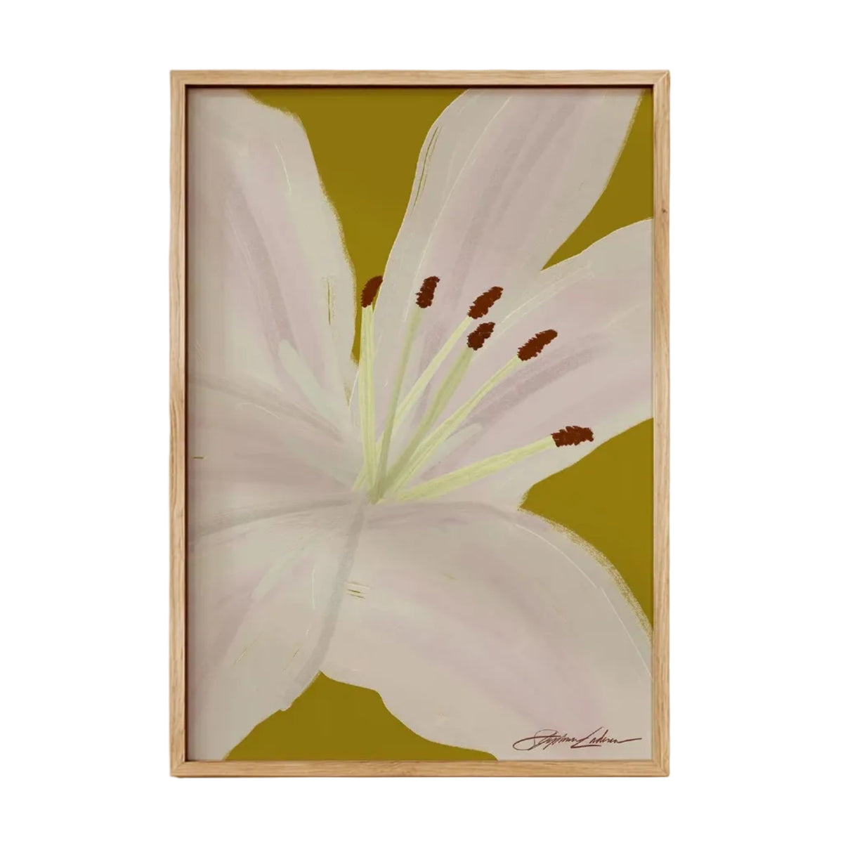 Painted-Lillies-Botanical-Print-Framed-in-Minimalistic-Wall-with-Shadow-on-Print.jpg