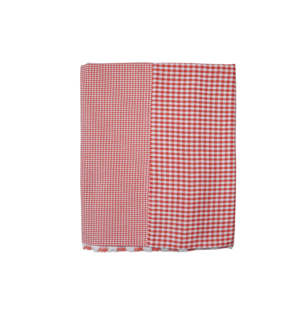 Patchwork Gingham Red Cotton Tablecloth, 140 x 240cm