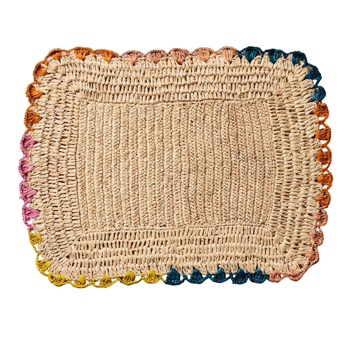 Handwoven Rectangular Raffia Placemats – Multicolor Edges Table Mats – Handmade Woven Rectangular Table Mats