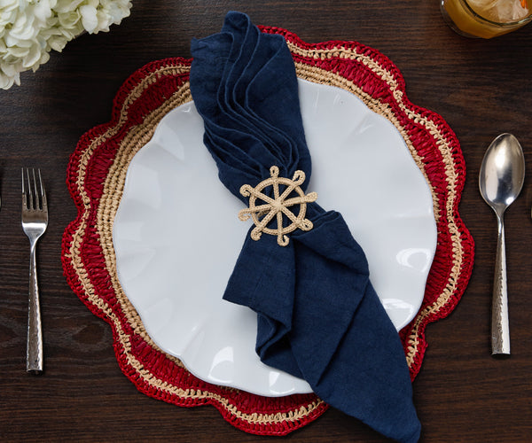 Coastal Ship Wheel Napkin Ring – 2.5” Handwoven Iraca Palm – Nautical Table Decor from Colombia