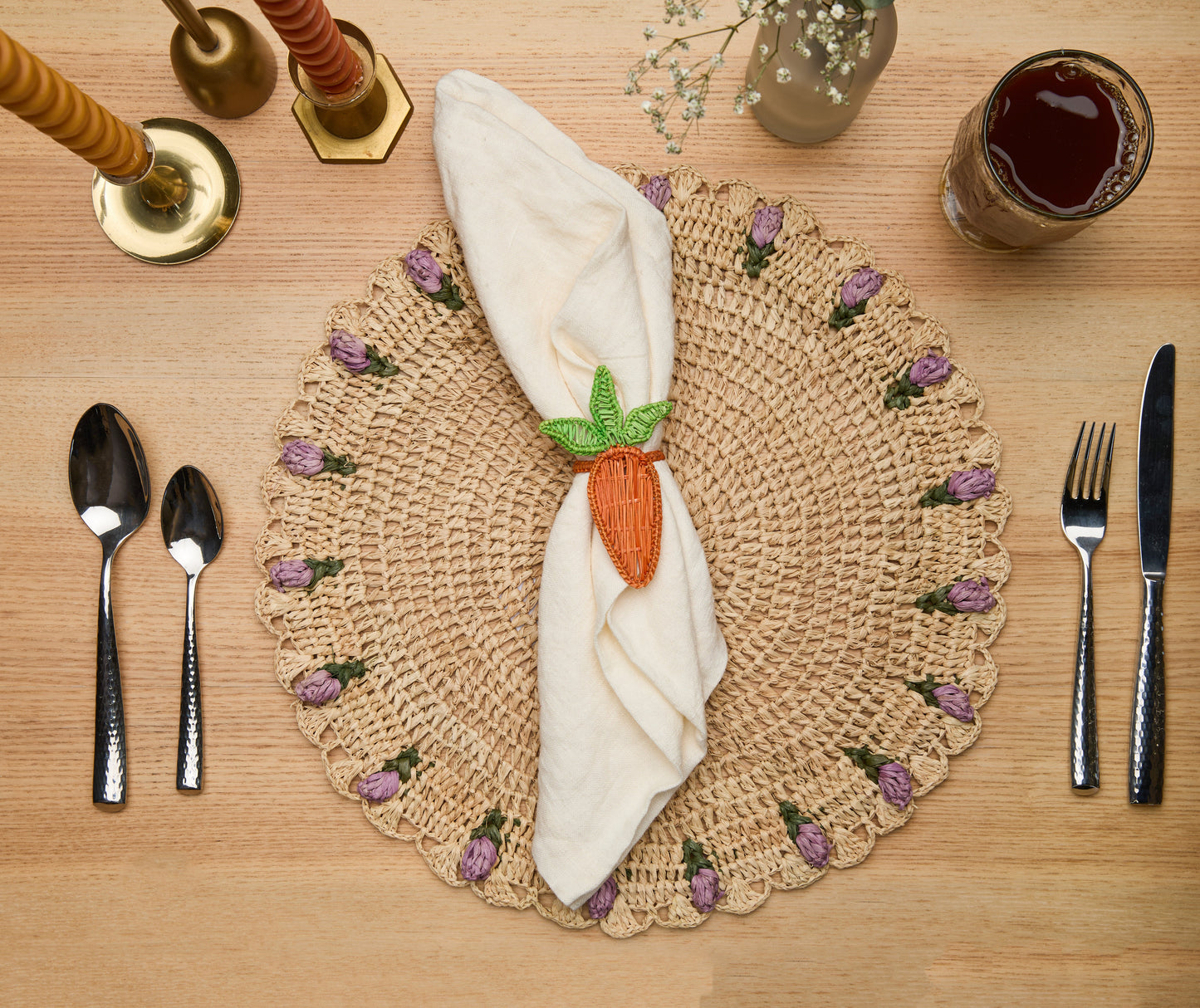 Carrot Napkin Ring – 3.5” Handwoven Iraca Palm – Artisan Spring Table Decor from Colombia
