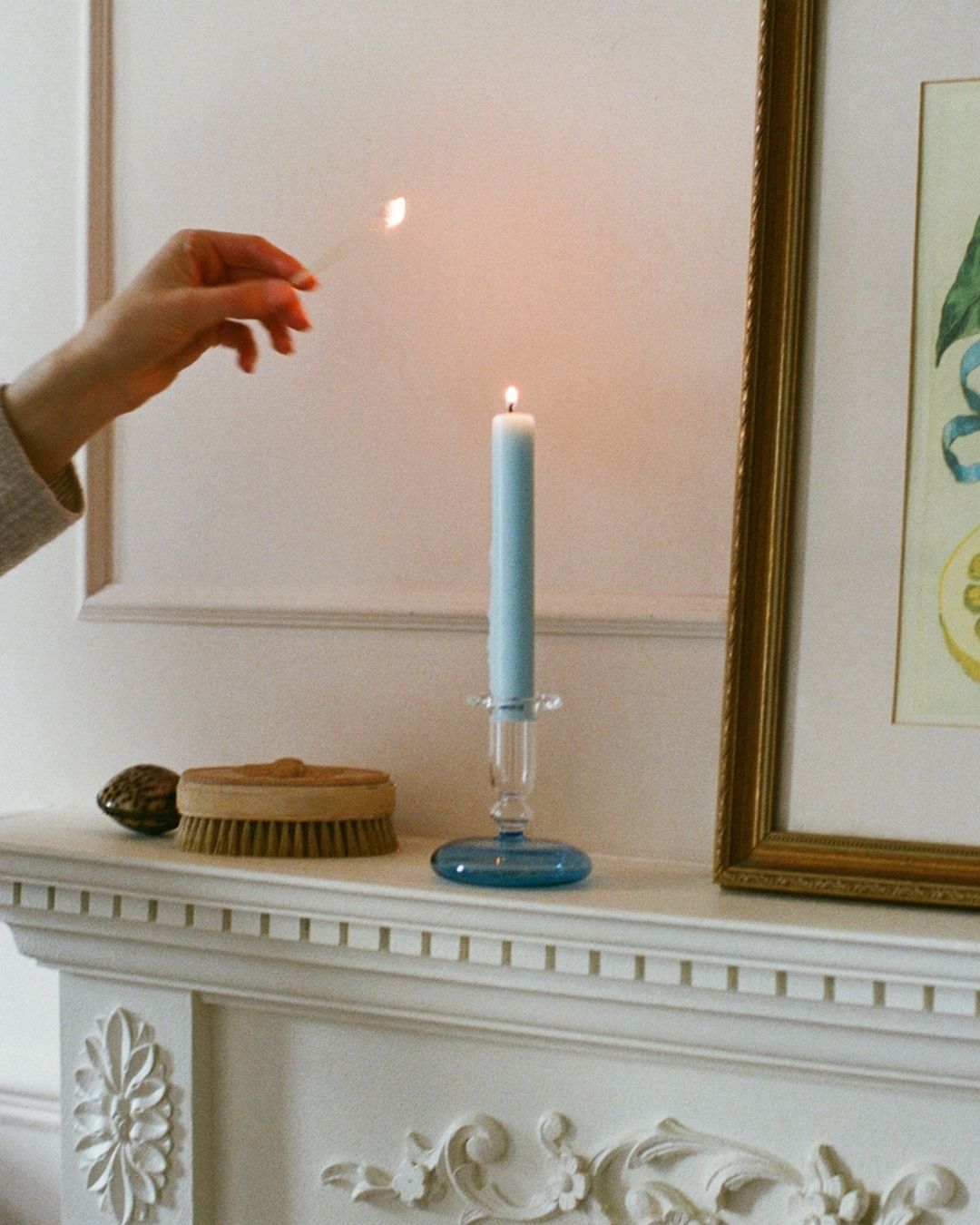 Pebble Glass Candle Holder - Blue