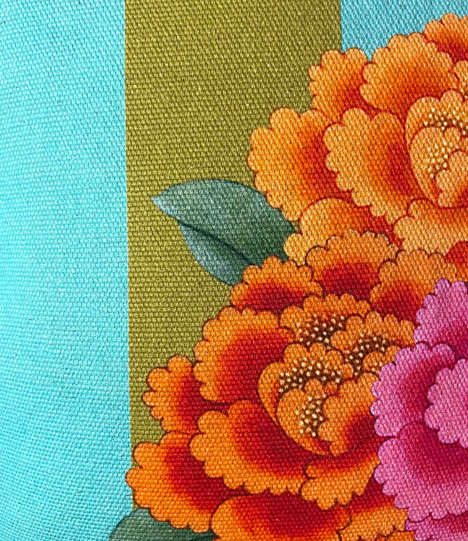 Peonies Green & Blue Throw Pillow