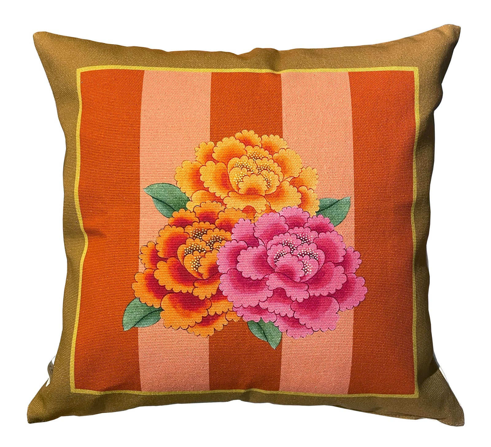 Peonies Orange & Pink Throw Pillow