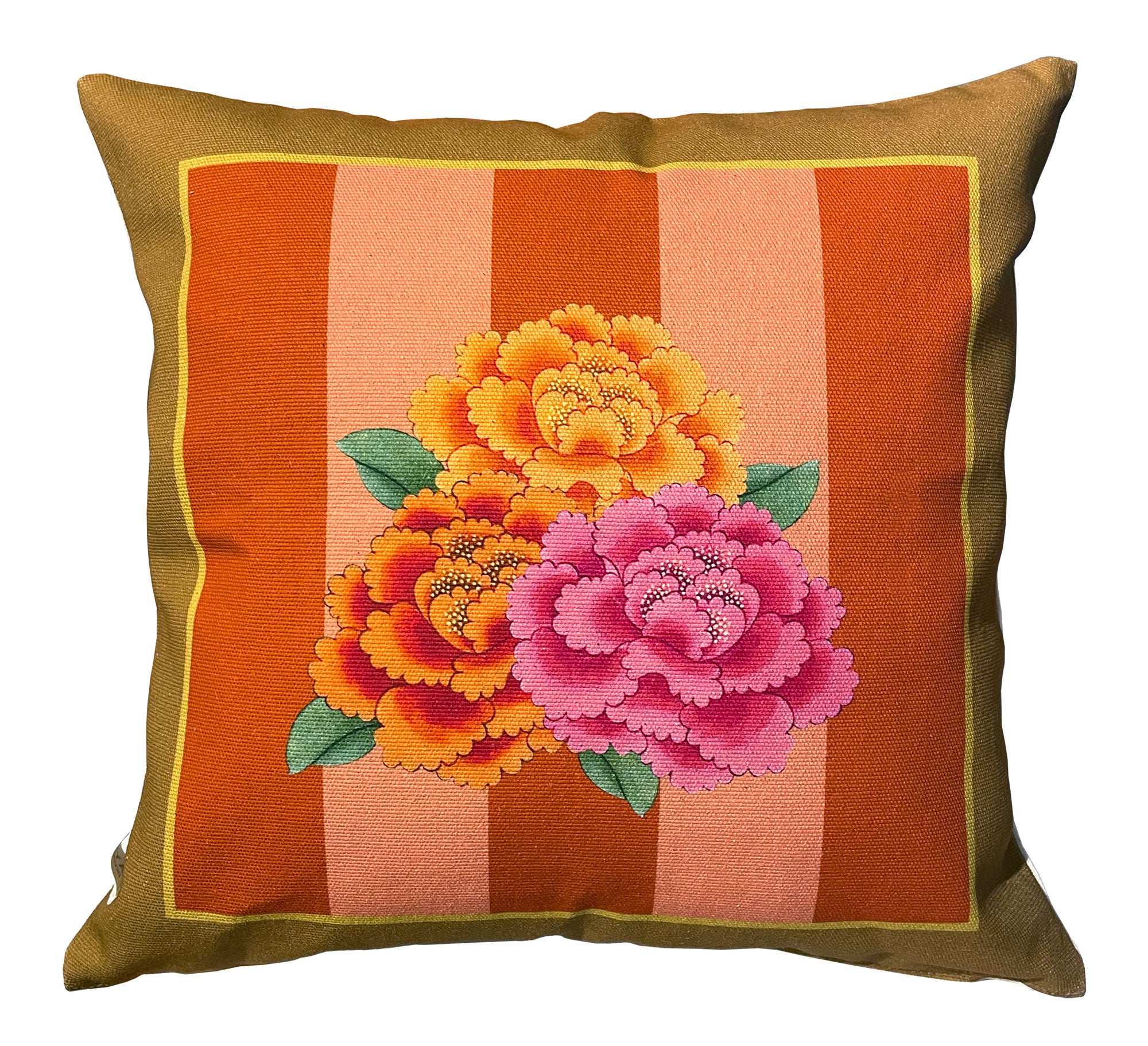 Peonies Orange & Pink Throw Pillow
