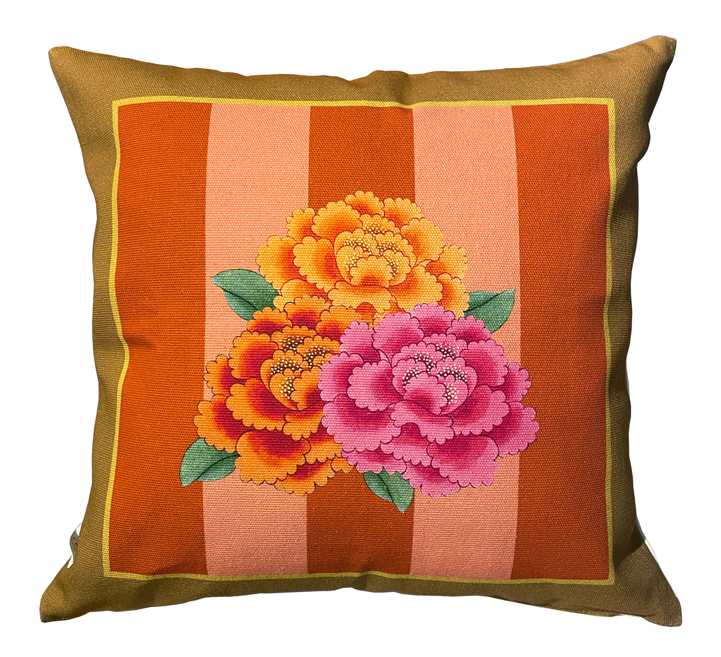 Peonies Orange & Pink Throw Pillow