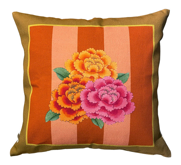 Peonies Orange & Pink Throw Pillow