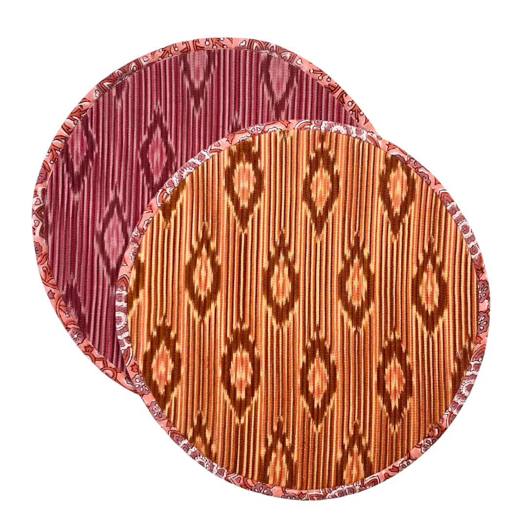 Breakfast Ikat Placemat - Round Orange & Pink