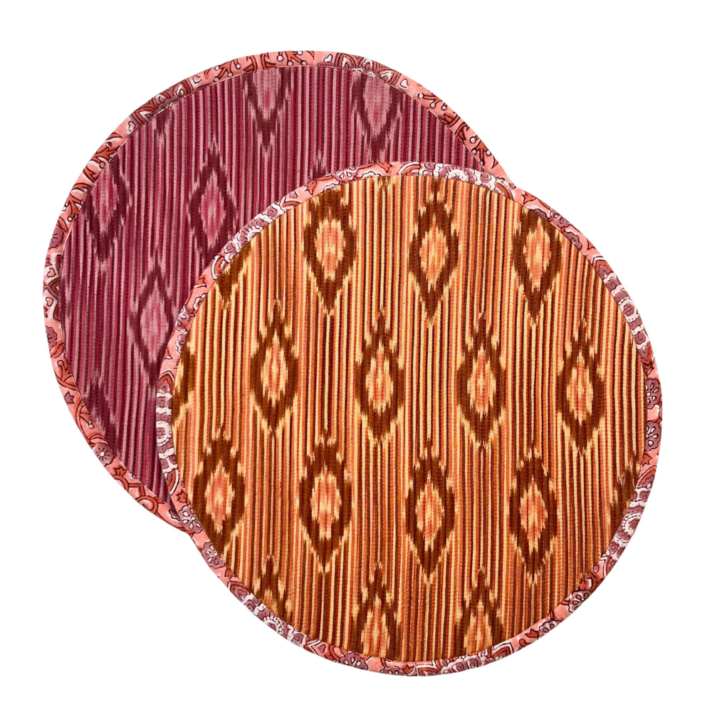 Breakfast Ikat Placemat - Round Orange & Pink