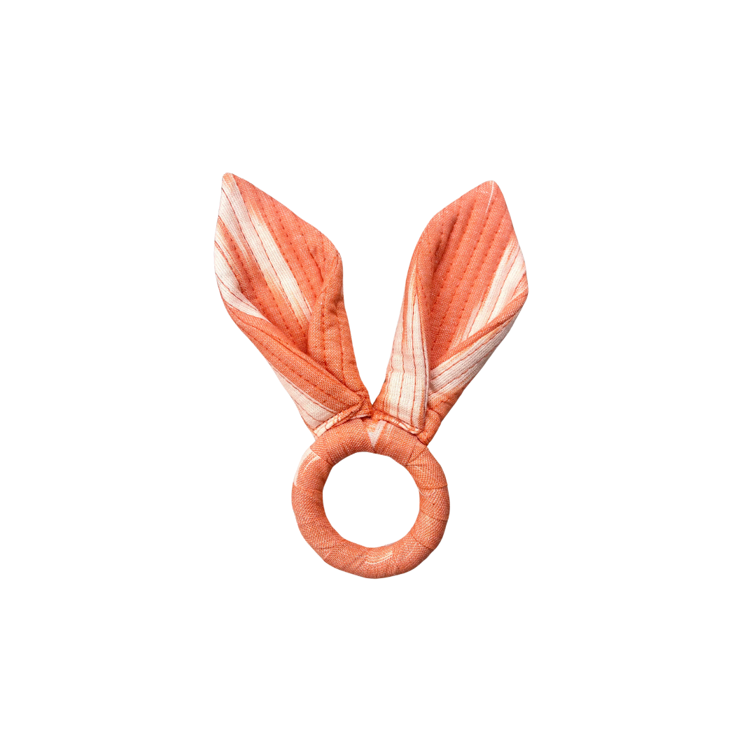 Easter Bunny Ears Napkin Ring - Woven Ikat - Coral