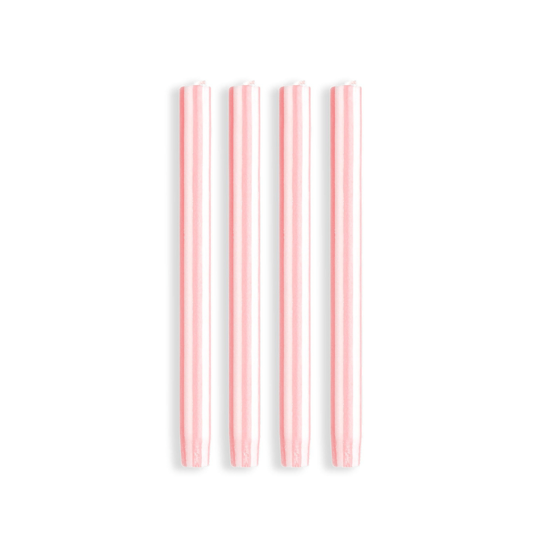 Stripe Dinner Candles - Flat Pink / White