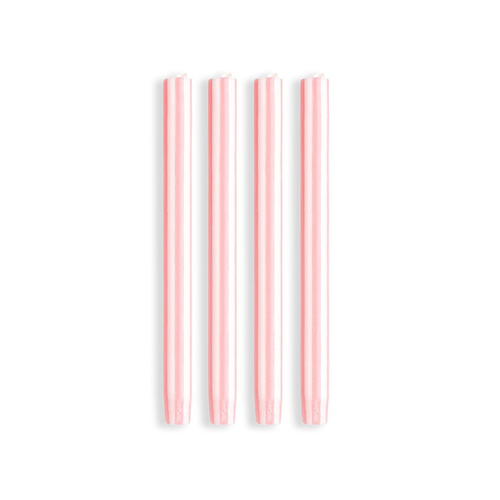 Stripe Dinner Candles - Flat Pink / White