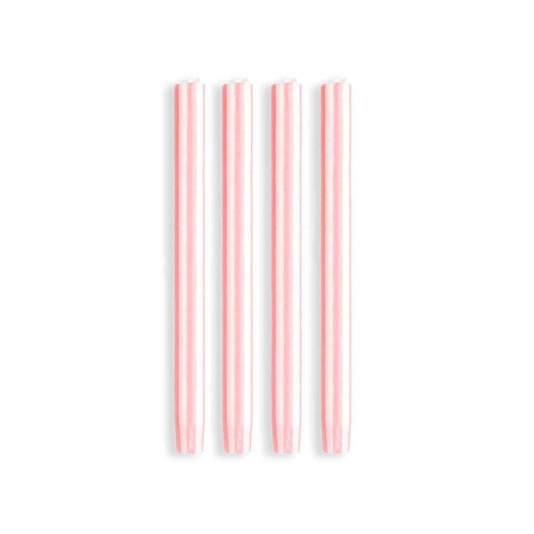 Stripe Dinner Candles - Flat Pink / White