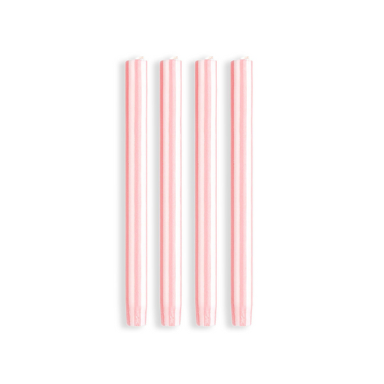 Stripe Dinner Candles - Flat Pink / White