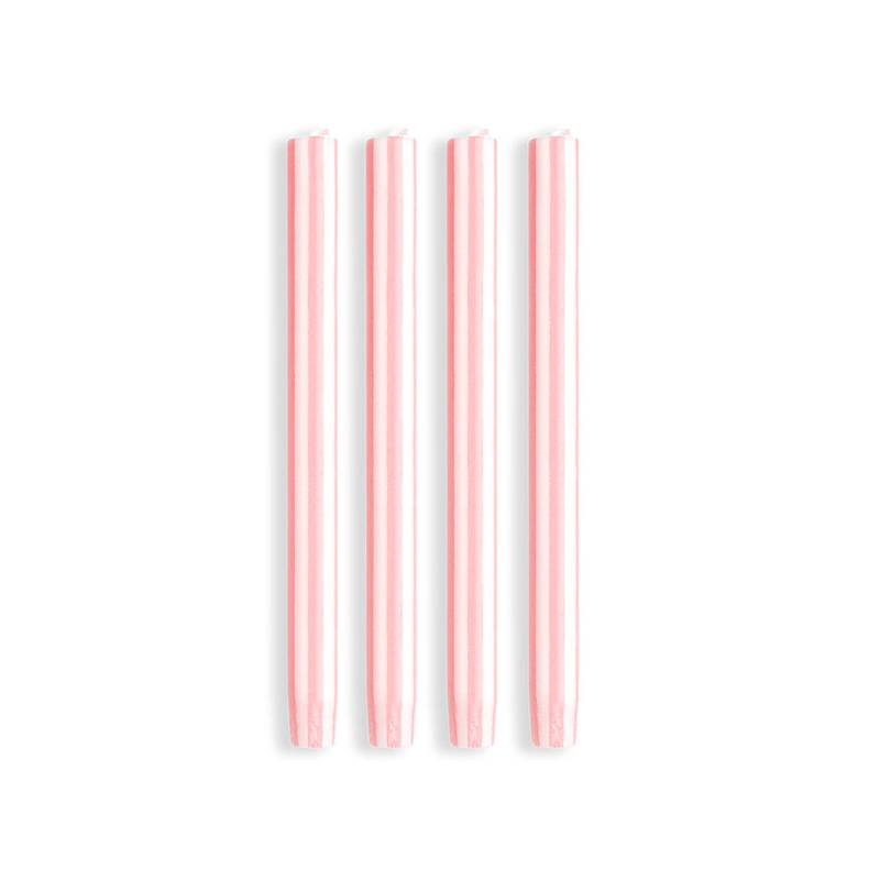 Stripe Dinner Candles - Flat Pink / White