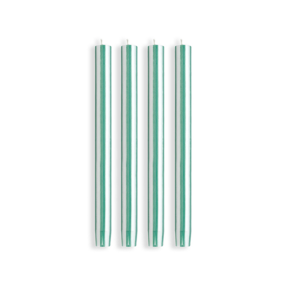 Stripe Dinner Candles - Lawn Green / White