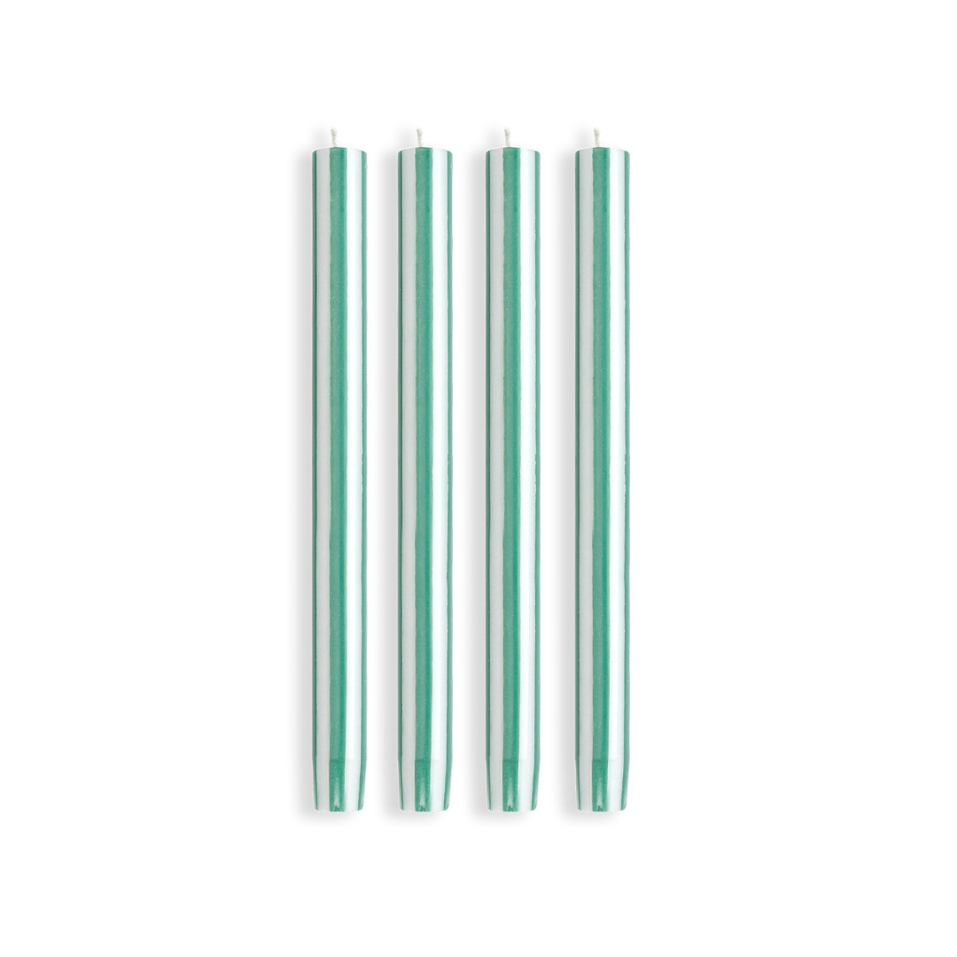 Stripe Dinner Candles - Lawn Green / White