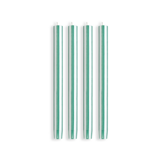 Stripe Dinner Candles - Lawn Green / White